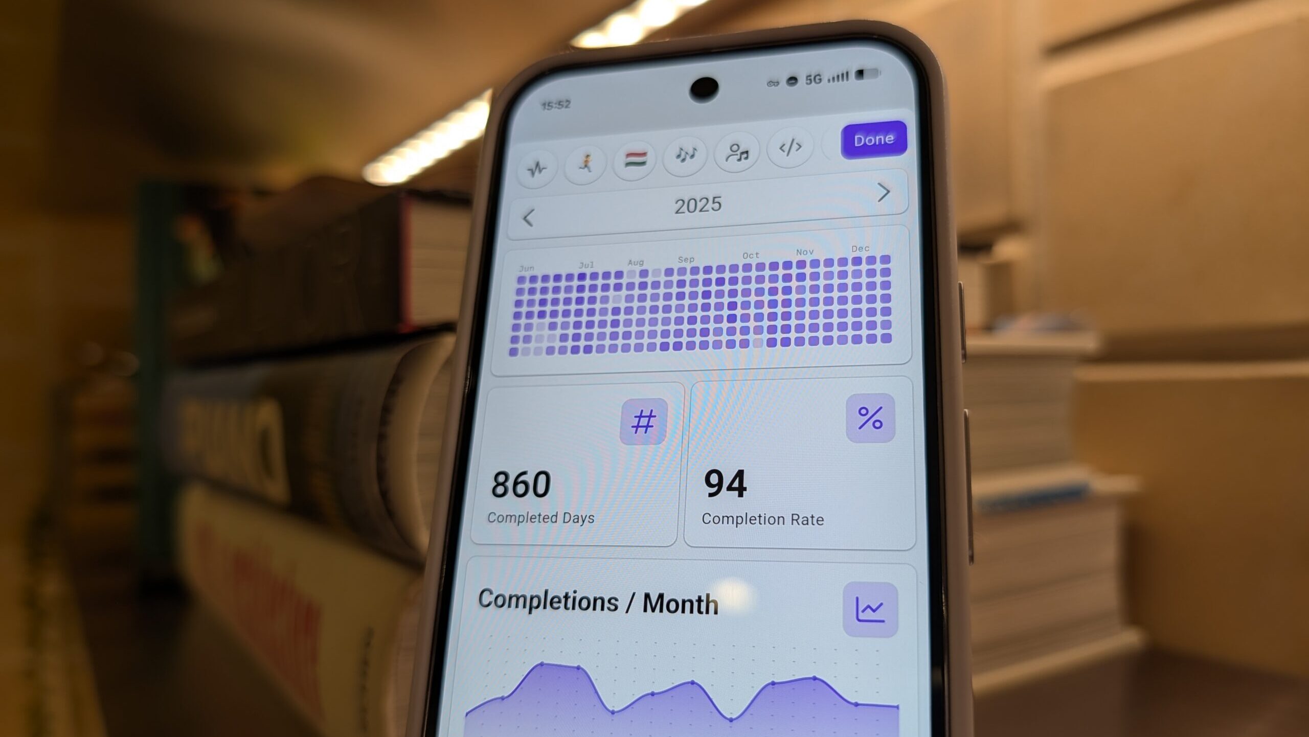 Google Pixel 10 showing HabitKit app habit tracking progress analytics view