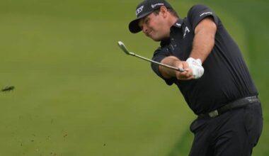 Patrick Reed of the United States plays his second shot on the 8th hole during the final round of the Dubai Desert Classic in United Arab Emirates, Sunday, Jan. 25, 2026. (AP Photo/Altaf Qadri)