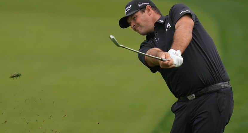 Patrick Reed of the United States plays his second shot on the 8th hole during the final round of the Dubai Desert Classic in United Arab Emirates, Sunday, Jan. 25, 2026. (AP Photo/Altaf Qadri)
