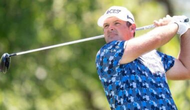Patrick Reed, of 4Aces GC, hits from the second tee during the final round of LIV Golf Dallas at Maridoe Golf Club, Sunday, June 29, 2025, in Carrollton, Texas. (Mateo Villalba/LIV Golf via AP)