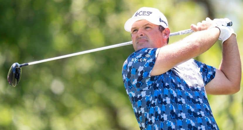 Patrick Reed, of 4Aces GC, hits from the second tee during the final round of LIV Golf Dallas at Maridoe Golf Club, Sunday, June 29, 2025, in Carrollton, Texas. (Mateo Villalba/LIV Golf via AP)