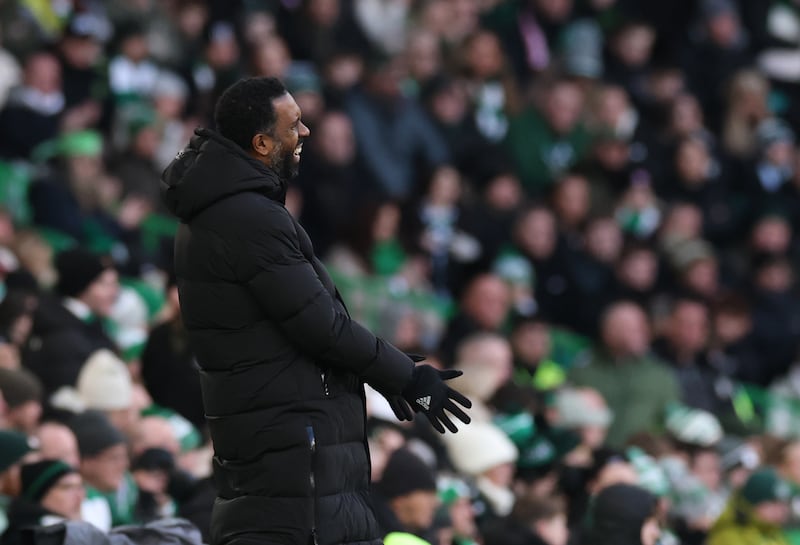 GLASGOW, SCOTLAND - JANUARY 03: Celtic manager Wilfried Nancy reacts during the Premier League match between Celtic and Rangers at Celtic Park on January 03, 2026 in Glasgow, Scotland. (Photo by Ian MacNicol/Getty Images)