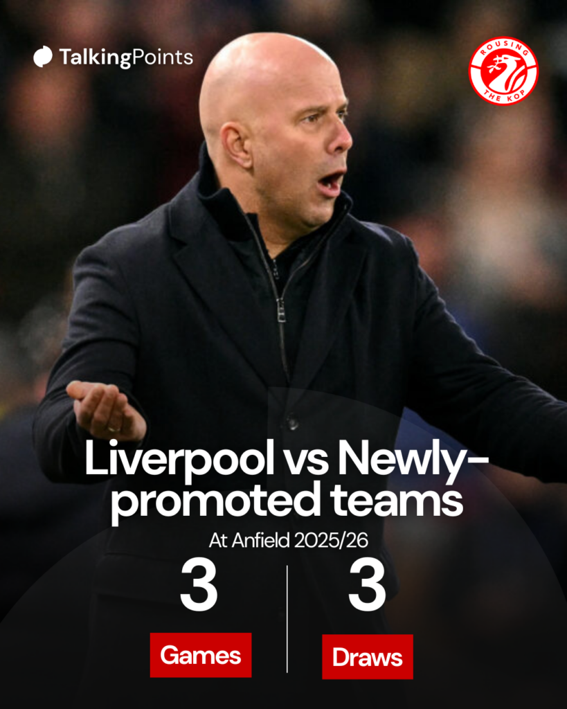 Arne Slot reacts during Liverpool's Premier League match against Burnley at Anfield (Credit: Getty Images/Oli Scarf/AFP)