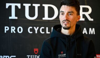 Tudor Pro Cycling Team's French cyclist Julian Alaphilippe gives a press conference during the presentation of the team in Moraira, near Alicante, on January 7, 2026. (Photo by Jose Jordan / AFP)