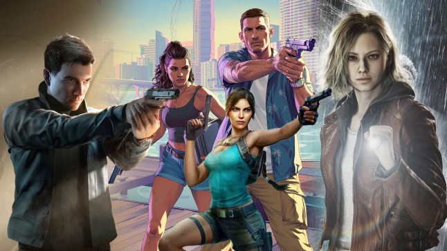 Collage of video games Resident Evil Requiem, GTA 6, Tomb Raider, and 007 First Light