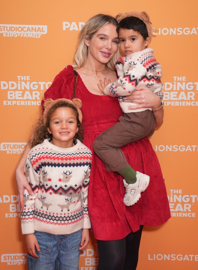 Helen Flanagan with her children Delilah and Charlie arriving at The Paddington Bear Experience at London County Hall, central London.