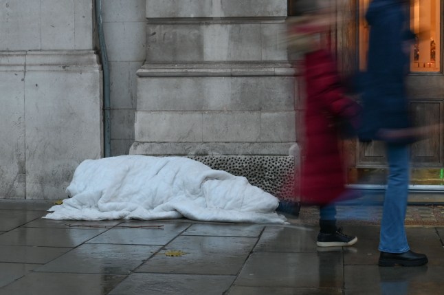 LONDON, UNITED KINGDOM - DECEMBER 6: People living on the streets in London continue to struggle under harsh conditions as homelessness remains a growing issue across the city in United Kingdom on December 6, 2025. (Photo by Rasid Necati Aslim/Anadolu via Getty Images)