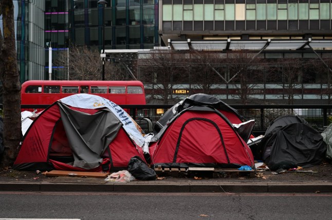 LONDON, UNITED KINGDOM - DECEMBER 6: People living on the streets in London continue to struggle under harsh conditions as homelessness remains a growing issue across the city in United Kingdom on December 6, 2025. (Photo by Rasid Necati Aslim/Anadolu via Getty Images)