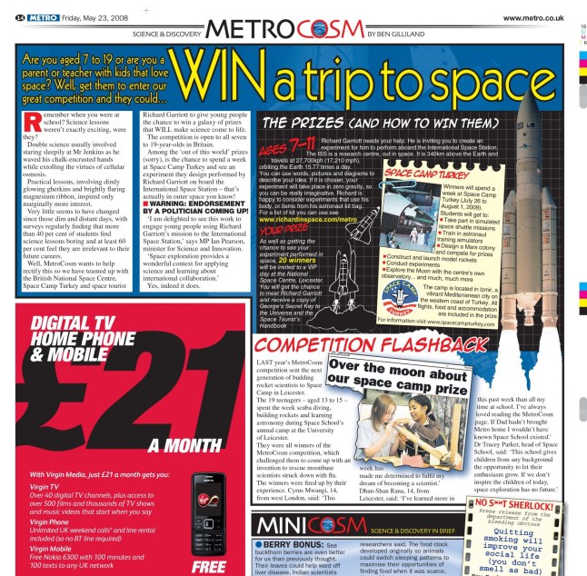 Schoolgirl who won Metro space competition wins award for space engineering 17 years later