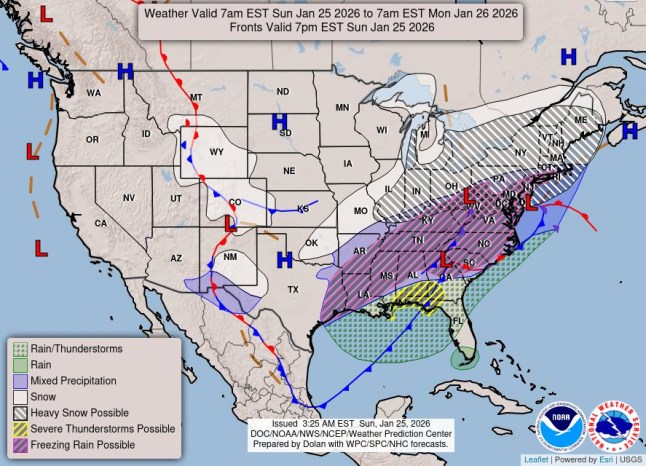 USA WEATHER MAP SNOW STORM 25.01.2026