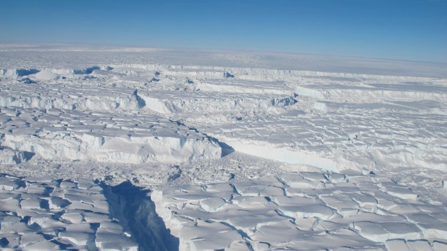 Photo of the Thwaites ice shelf taken during an October 2013 Operation IceBridge aerial survey.