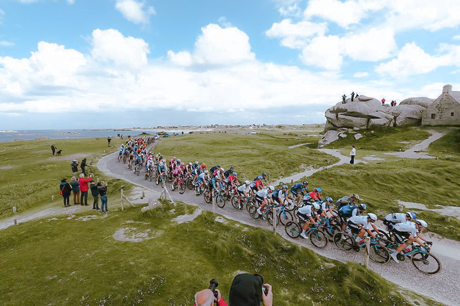 The peloton racing along during the 2024 Tro-Bro Léon