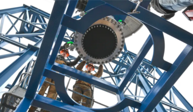 Engineers install a flight reactor engineering development unit into Test Stand 400 in preparation for cold flow testing (Credit : NASA/Adam Butt)