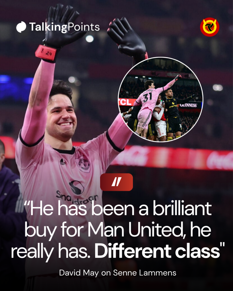 MUTV pundit David May praising Senne Lammens vs Arsenal
