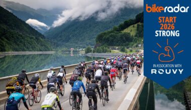 Sportive on bridge with Rouvy overlay