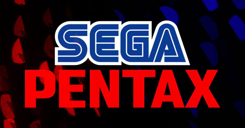 The image features the SEGA logo in blue and white above the word "PENTAX" in bold red letters on a dark, abstract background with red and blue light patterns.