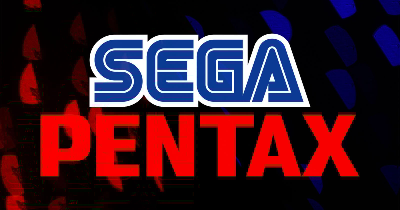 The image features the SEGA logo in blue and white above the word "PENTAX" in bold red letters on a dark, abstract background with red and blue light patterns.