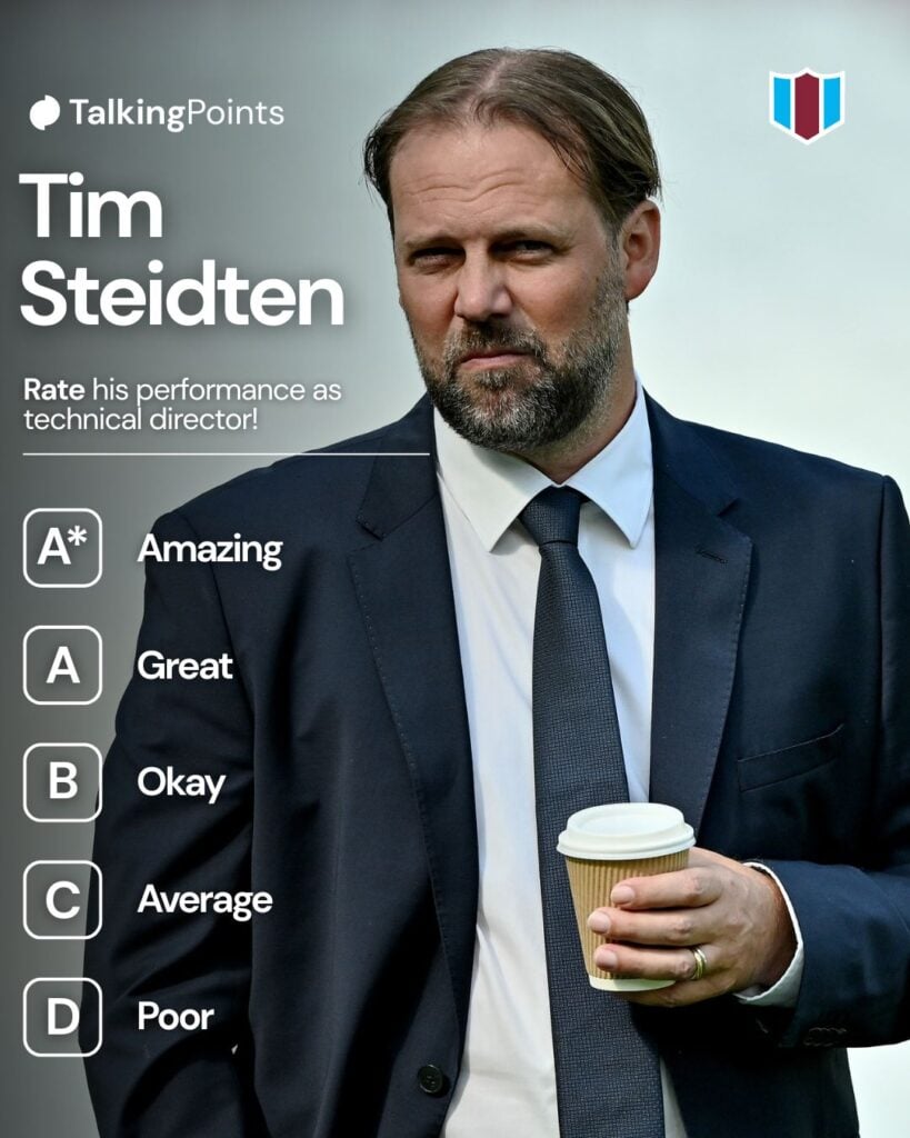 Tim Steidten technical director of West Ham United ahead of the Premier League match between West Ham United FC and Aston Villa FC at London Stadium on August 17, 2024 in London, England.