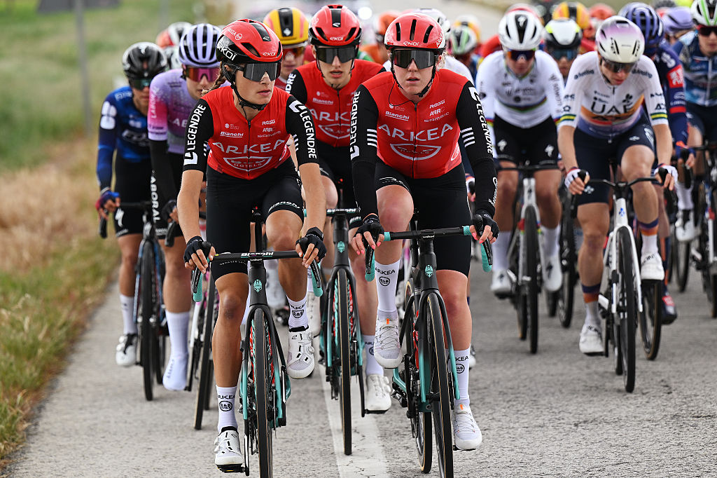 POZA DE LA SAL, SPAIN - MAY 22: (L-R) Valentina Cavallar of Austria and Amandine Fouquenet of France and Team Arkea-B&amp;B Hotels compete during the 10th Vuelta a Burgos Feminas 2025, Stage 1 a 113k 125km stage from Burgos to Poza de la Sal / #UCIWWT / on May 22, 2025 in Poza de la Sal, Spain. (Photo by Szymon Gruchalski/Getty Images)