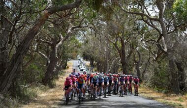 TORQUAY, AUSTRALIA - JANUARY 29: A general view of the peloton passing through a landscape during the 2nd Surf Coast Classic 2025, Women's Elite a 118.6km one day race from Lorne to Torquay on January 29, 2025 in Torquay, Australia. (Photo by Dario Belingheri/Getty Images)