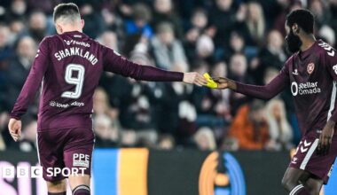 Hearts' Lawrence Shankland and Beni Baningime