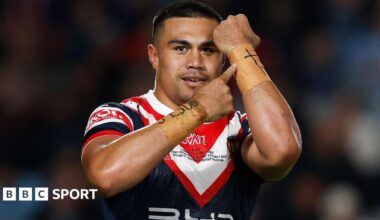 Xavier Va'a after scoring a try on his NRL debut for Sydney Roosters