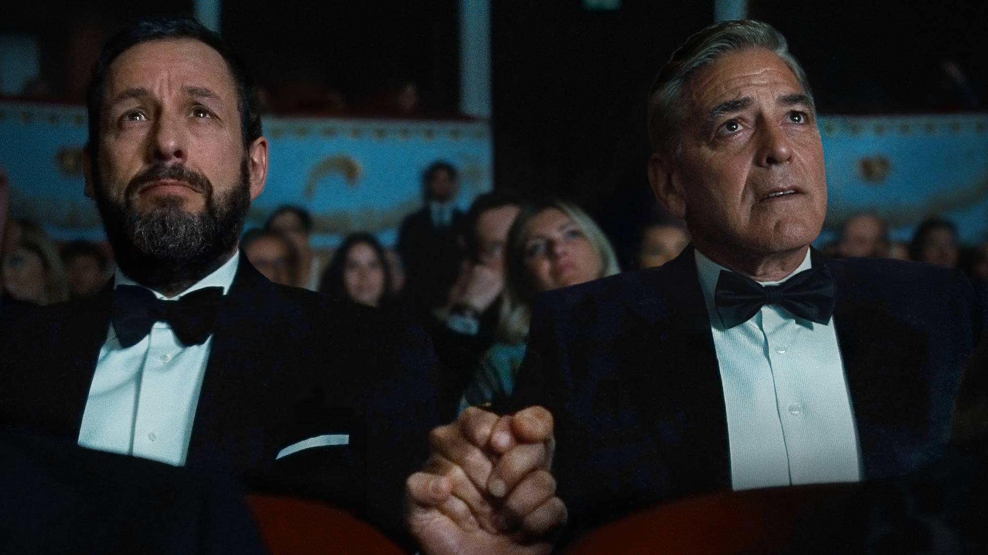 (L-R) Adam Sandler as Ron Sukenick and George Clooney as Jay Kelly in "Jay Kelly"