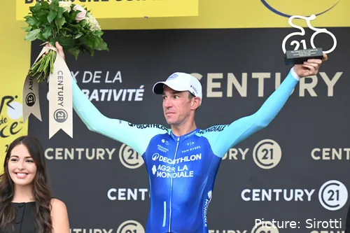 Bruno Armirail on the Tour de France podium following a stage