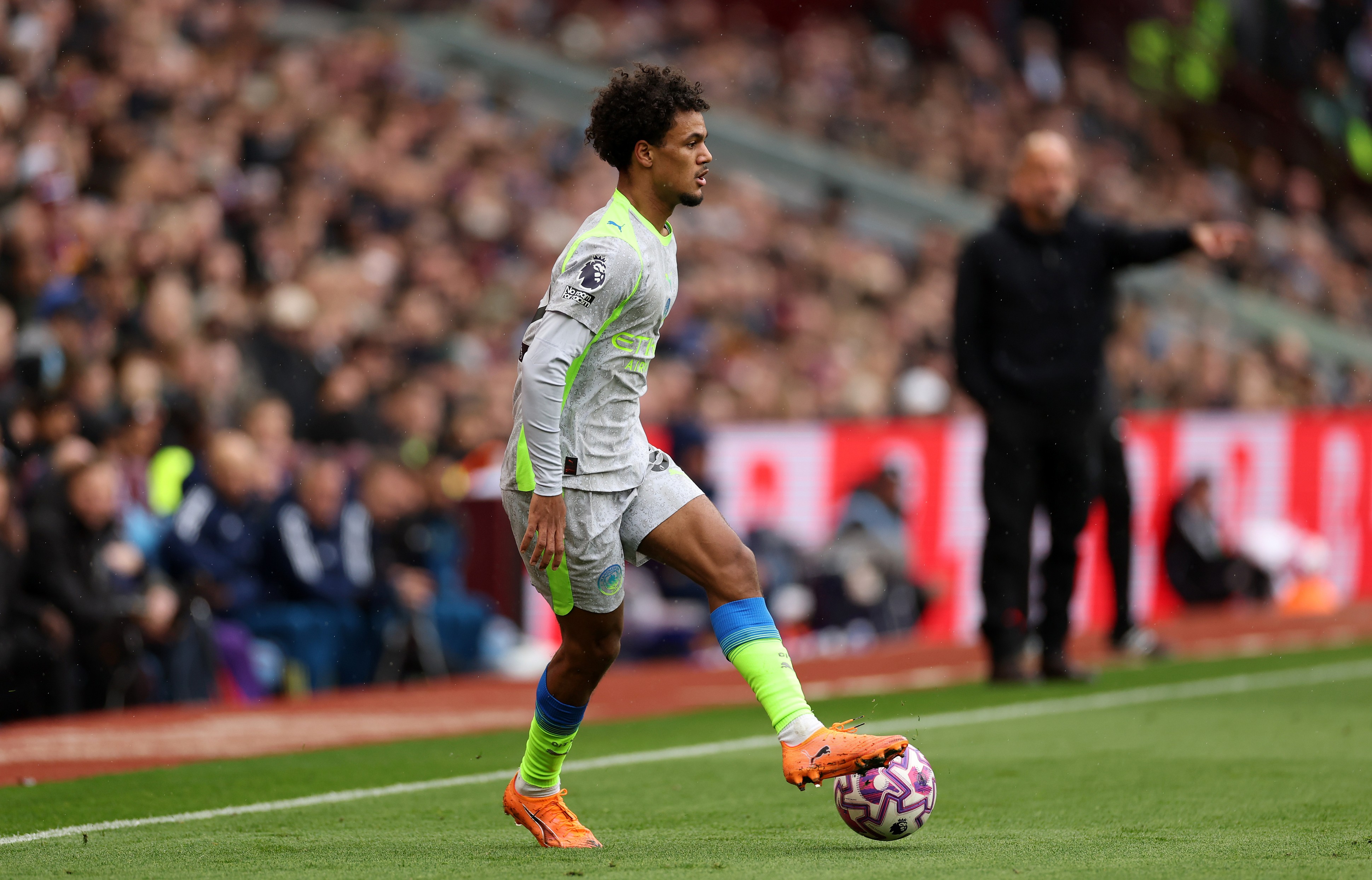 Oscar Bobb of Manchester City during the Premier League match between Aston Villa and Manchester City