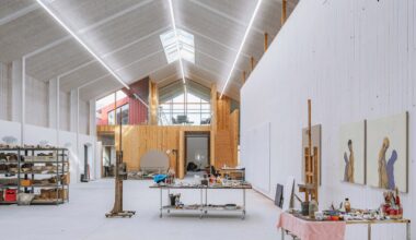 Interior of Michael Kvium's studio, a historic barn restored by architect Martin Schack