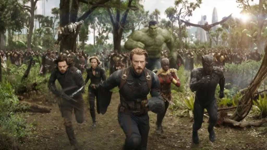 Cap running with the Avengers in the Avengers: Infinity War trailer.