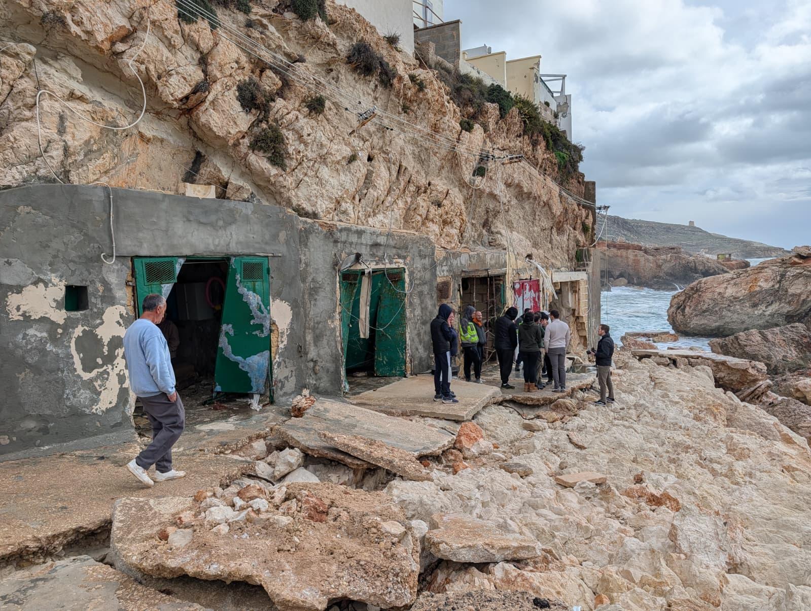 The popular Carmen Bar in Għar Lapsi was badly damaged by Storm Harry. Photo: Chris Sant Fournier