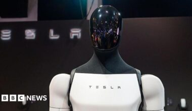 Tesla Optimus, also known as Tesla Bot general-purpose robotic humanoid on display at the AutoSalon press preview on January 09, 2026 in Brussels, Belgium.