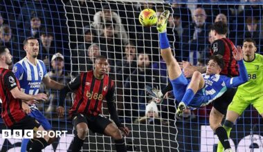Brighton 1-1 Bournemouth: Kostoulas overhead kick earns point for hosts