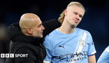 Pep Guardiola and Erling Haaland
