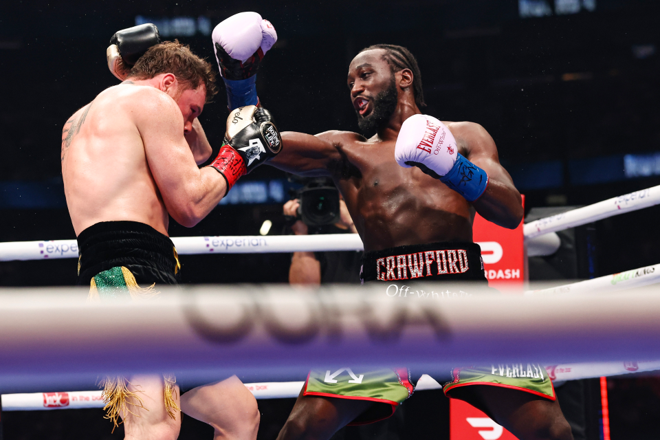 Terence Crawford punching Canelo Alvarez in their clash on September 13