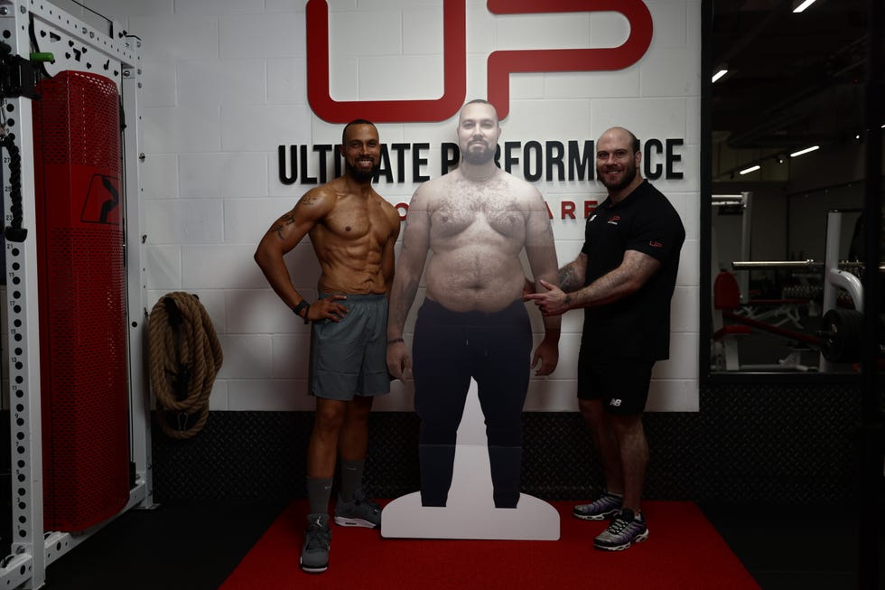 demonstration of fitness transformation with a cardboard cutout