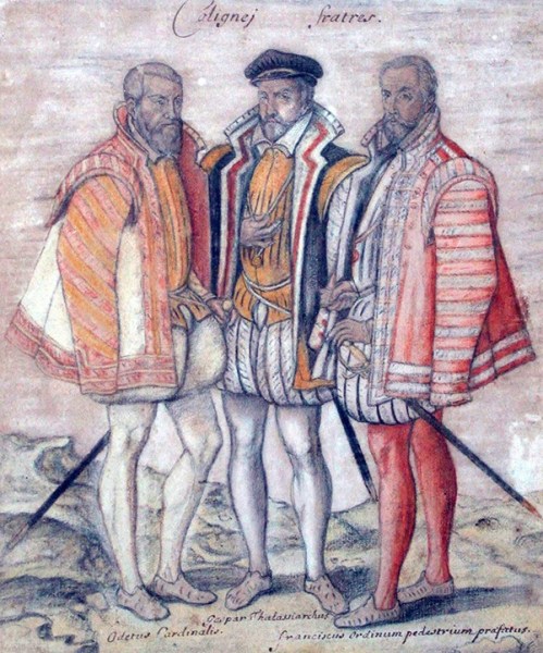 c. 1560s-70s - The Three Coligny Brothers by Marc du Val, via Wikimedia Commons.