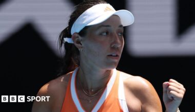 Jessica Pegula celebrates winning her second round match at the Australian Open