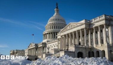 The US Capitol building in Washington, DC, on Friday, Jan. 30, 2026. There is snow in the foreground of the image.