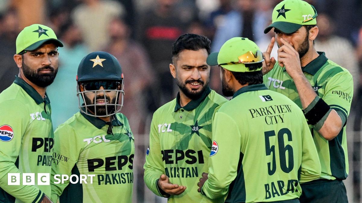 Pakistan's players celebrate taking a wicket against South Africa during a one-day international in November 2025