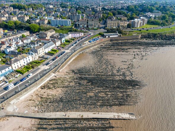 Aerial view of Clevedon Beach in Somerset