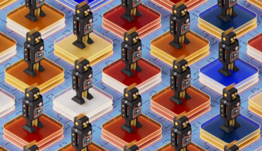 Illustration of Retro Robots on Glass Blocks -- AI coding Agents