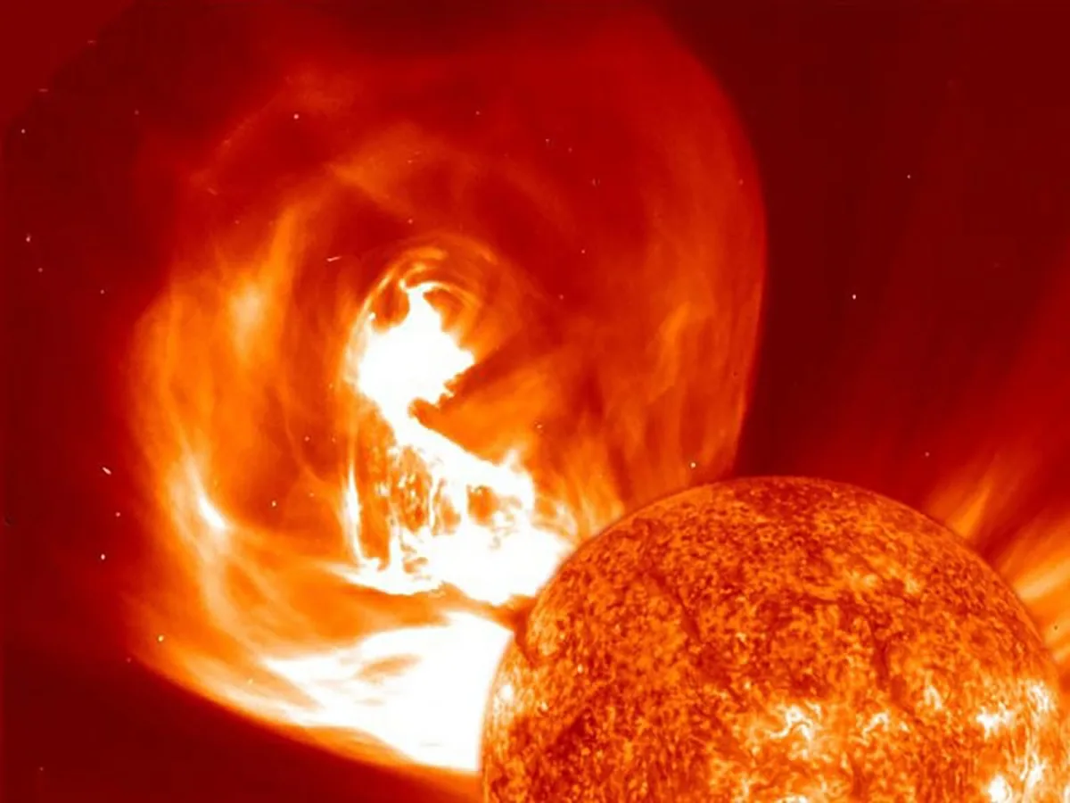 A coronal mass ejection seen by NASA's Solar and Heliospheric Observatory. Credit: NASA/SOHO