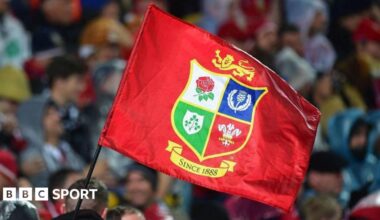 A flag with the logo of the British and Irish Lions