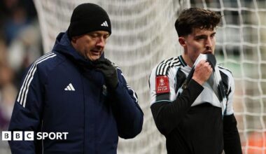 Tino Livramento hobbles off during Newcastle United's FA Cup tie against Bournemouth at St James' Park on 10 January, 2026