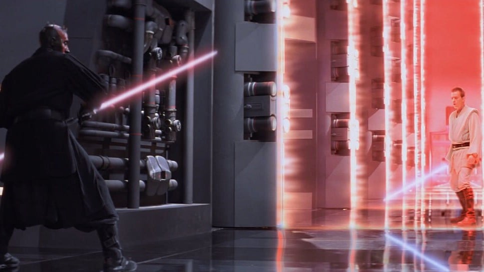 Darth Maul and Obi-Wan Kenobi face off in The Phantom Menace