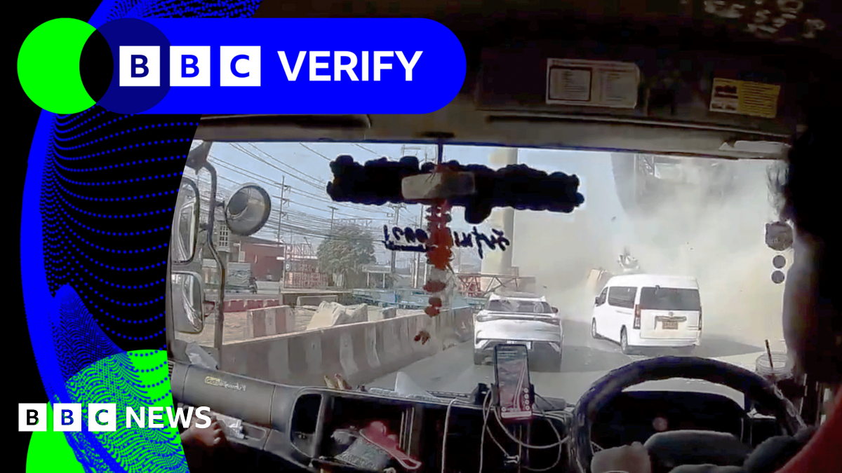 Verified dashcam video captures Thailand crane crashing on to busy road, killing two - BBC