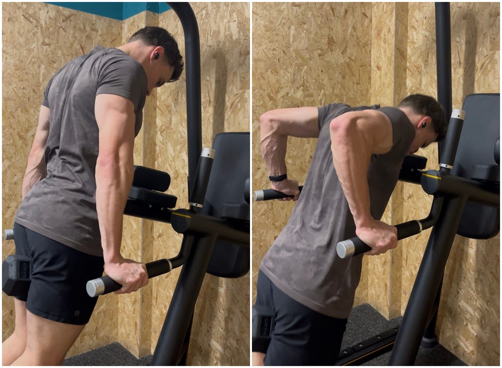person performing dips on a gym apparatus
