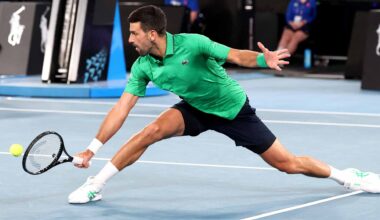 Novak Djokovic in action on Monday in Melbourne.